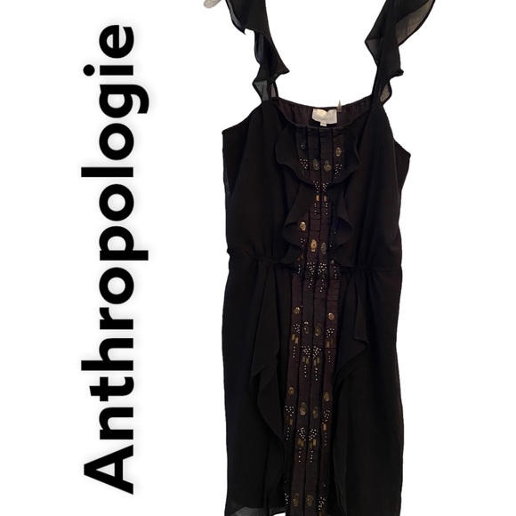 Anthropologie LuPruvia  Off shoulder Dress Black Sequin Detail L - Picture 1 of 9